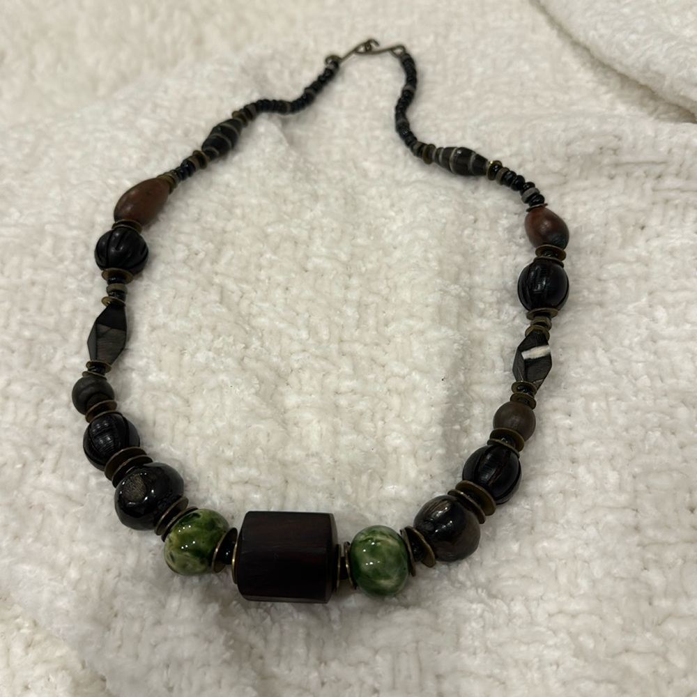 Wood and glass bead necklace